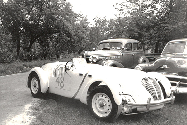 1951 Elkhart Lake Road Race - The Healey- Silverstone of Jim Simpson from Chicago crashed on the first lap of the Main Event and was a DNF